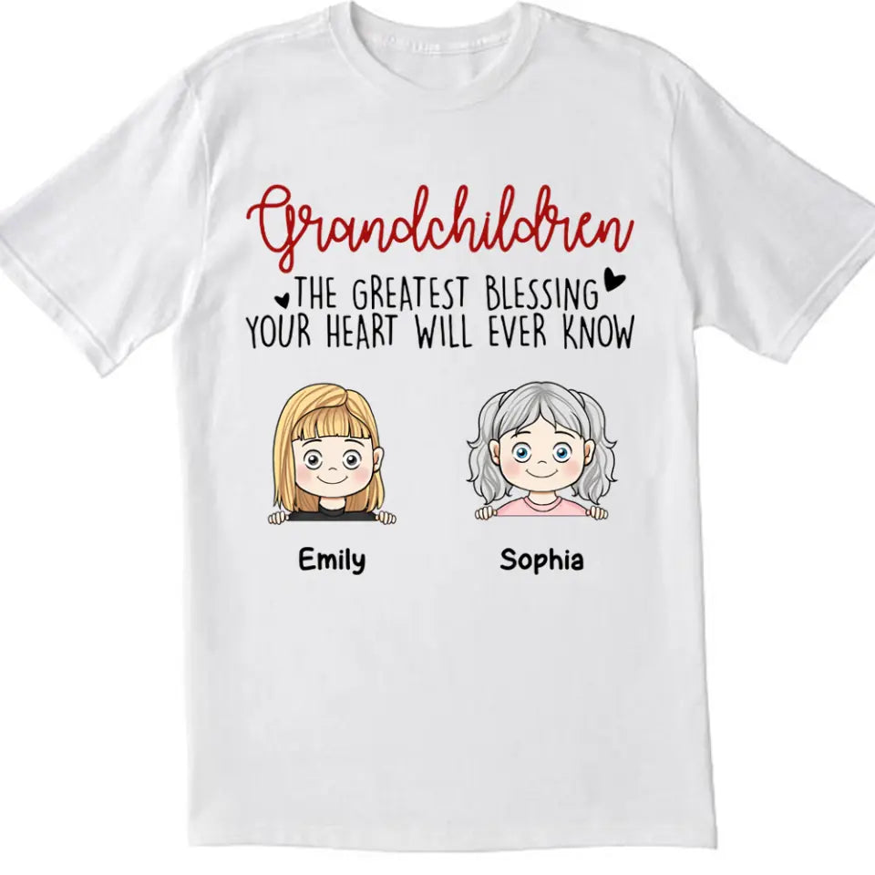 Grandchildren The Greatest Gift Your Heart Will Ever Know - Personalized  T-Shirt, Gift  For Grandma, Grandpa