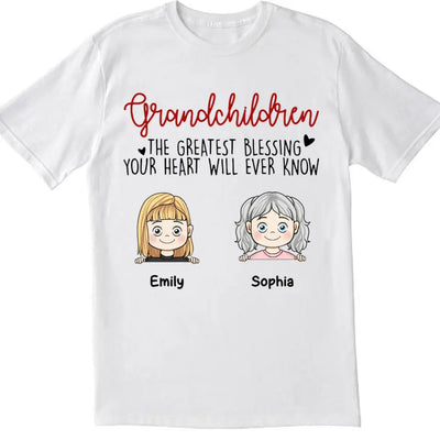 Grandchildren The Greatest Gift Your Heart Will Ever Know - Personalized  T-Shirt, Gift  For Grandma, Grandpa