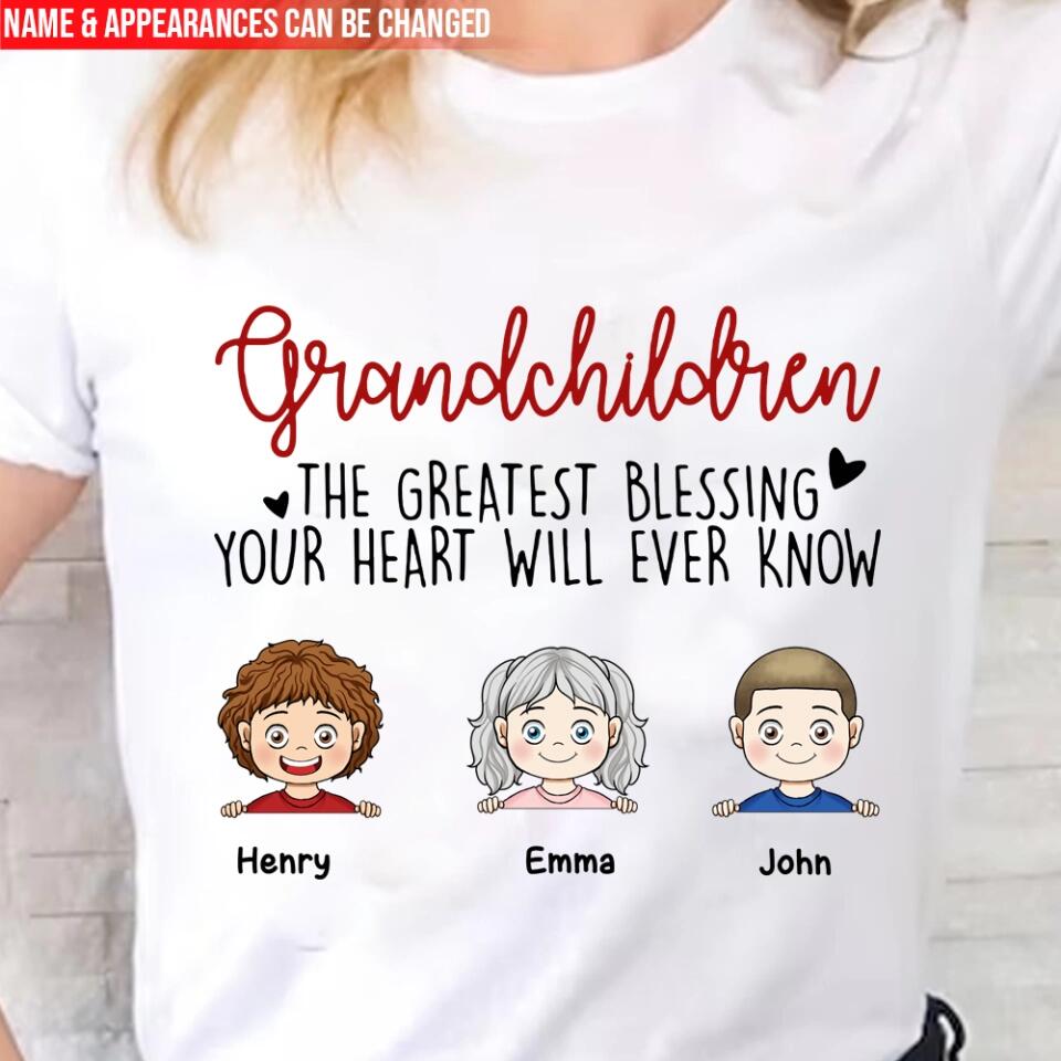 Grandchildren The Greatest Gift Your Heart Will Ever Know - Personalized  T-Shirt, Gift  For Grandma, Grandpa