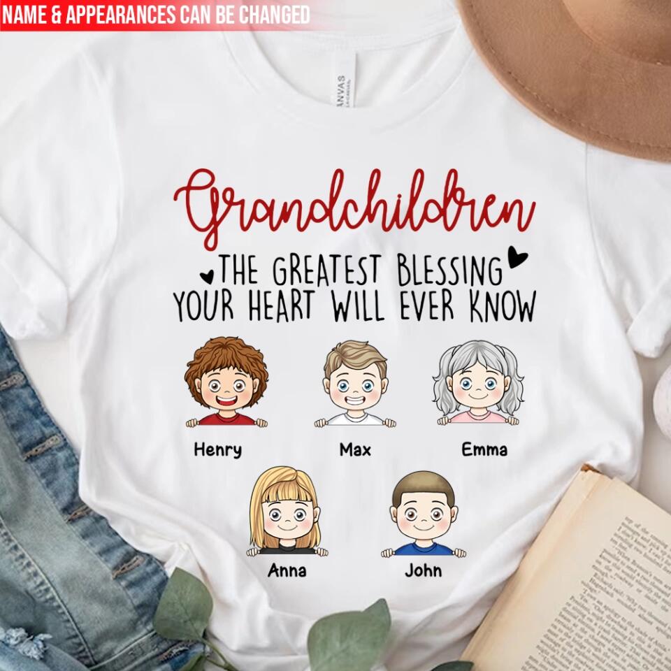 Grandchildren The Greatest Gift Your Heart Will Ever Know - Personalized  T-Shirt, Gift  For Grandma, Grandpa