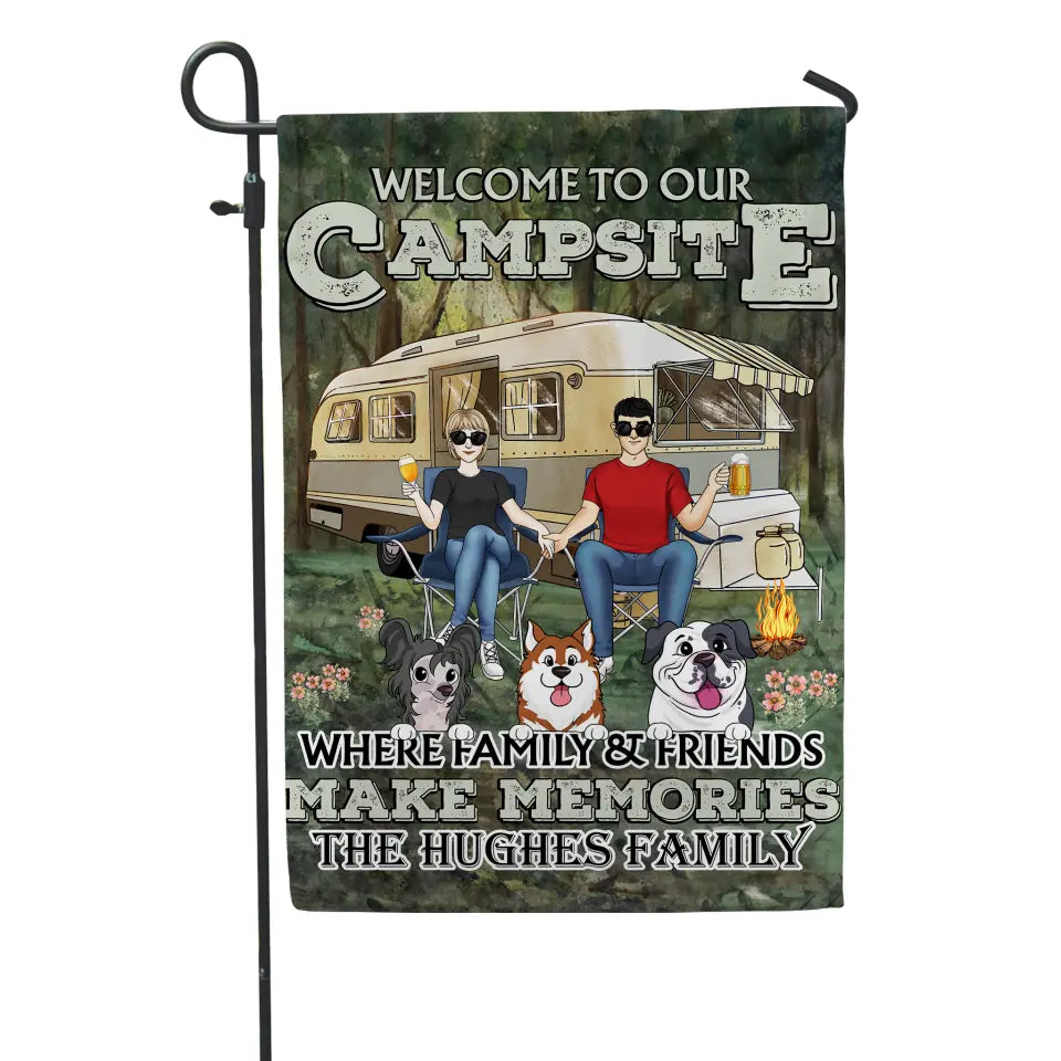 Welcome To Our Campsite Camping Couple - Personalized Garden Flag, Gift For Dog Lovers