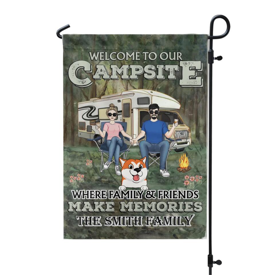 Welcome To Our Campsite Camping Couple - Personalized Garden Flag, Gift For Dog Lovers