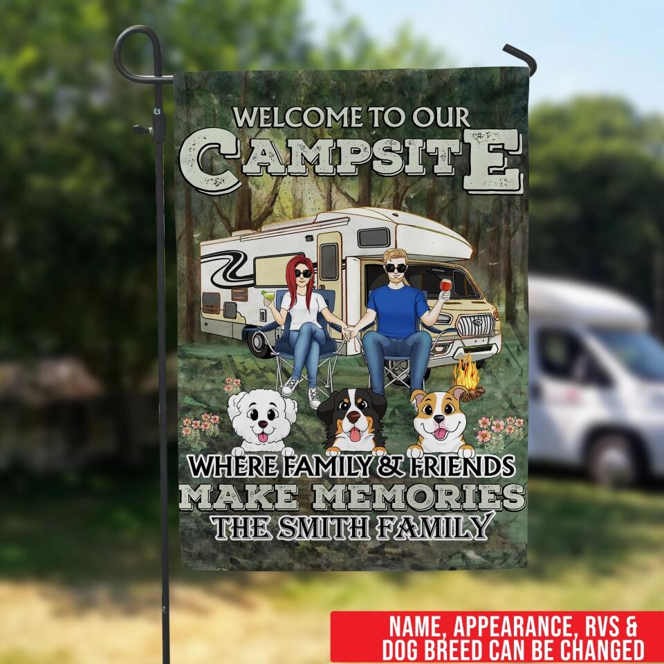 Welcome To Our Campsite Camping Couple - Personalized Garden Flag, Gift For Dog Lovers