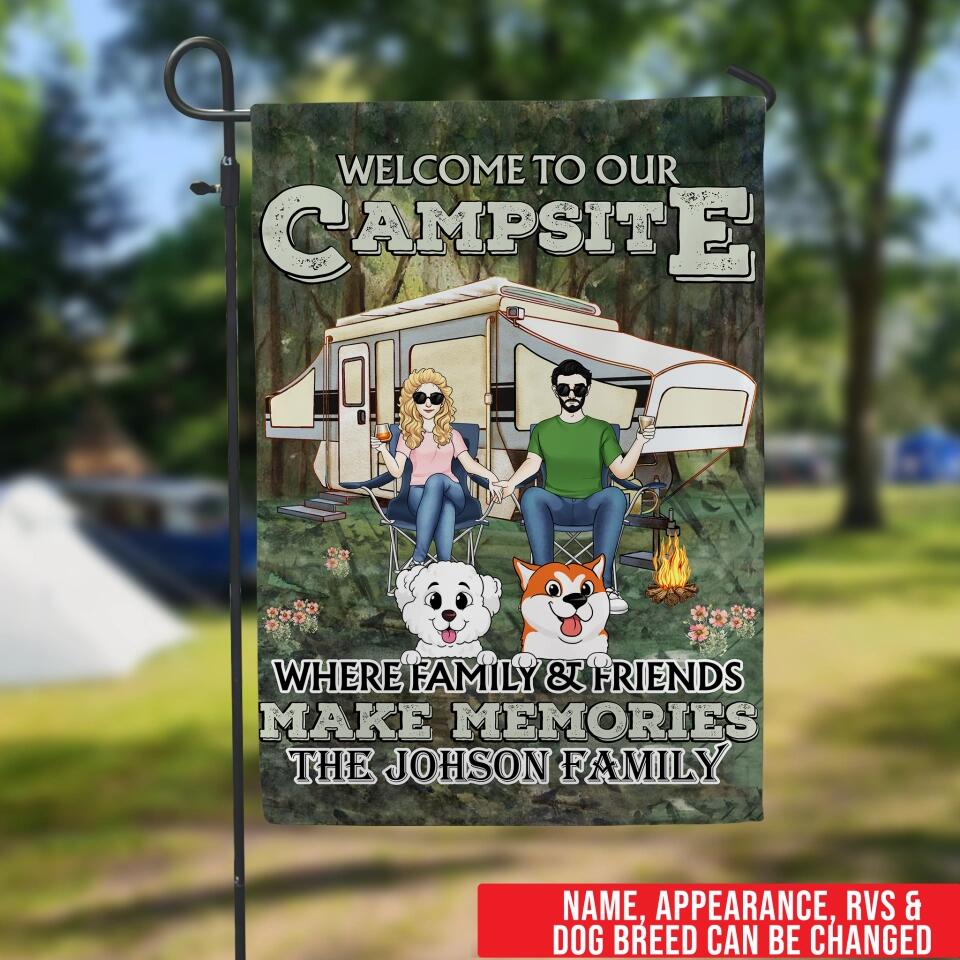 Welcome To Our Campsite Camping Couple - Personalized Garden Flag, Gift For Dog Lovers