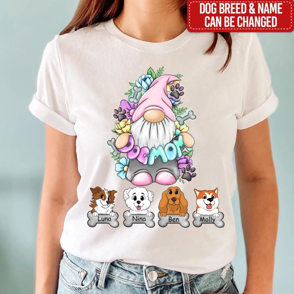 Dog Mom Gnome Floral - Personalized Dog Lovers Shirt - Dog Mom Shirt - Dog Lover Gift