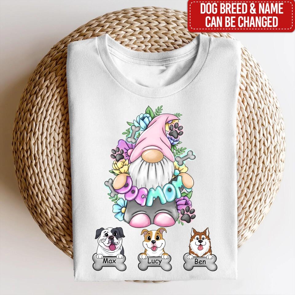 Dog Mom Gnome Floral - Personalized Dog Lovers Shirt - Dog Mom Shirt - Dog Lover Gift