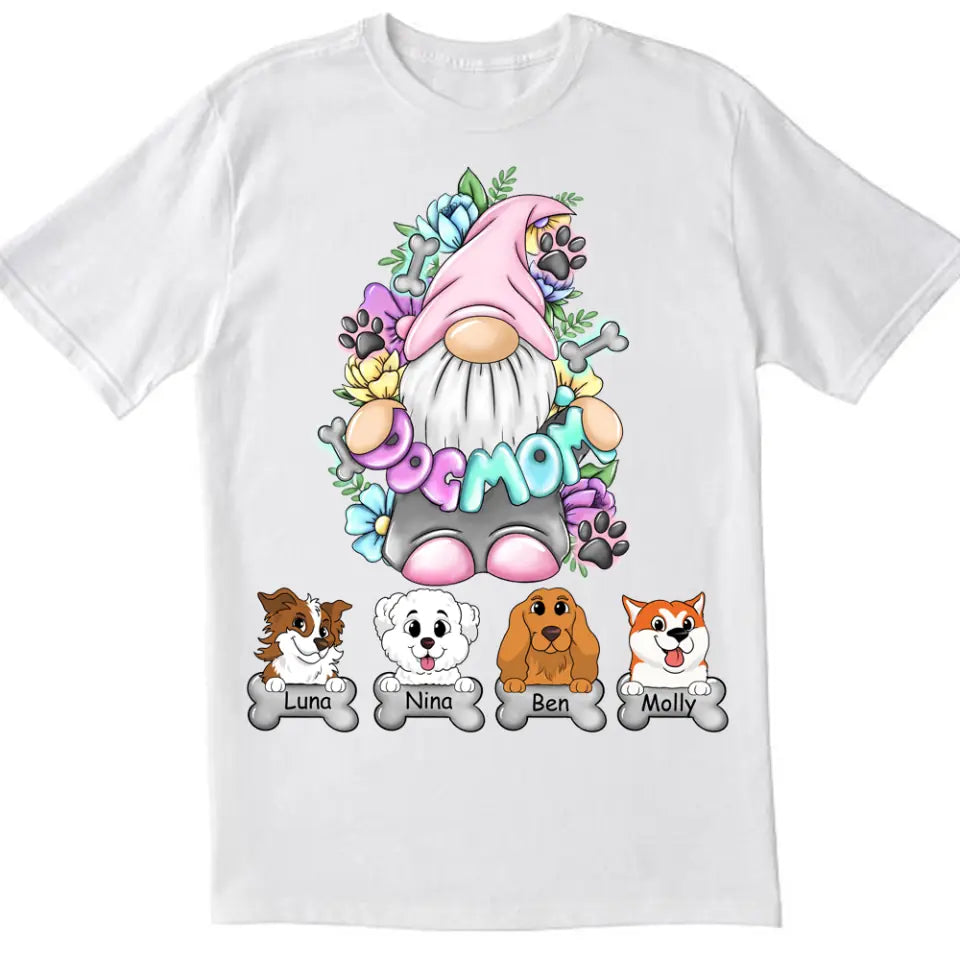 Dog Mom Gnome Floral - Personalized Dog Lovers Shirt - Dog Mom Shirt - Dog Lover Gift