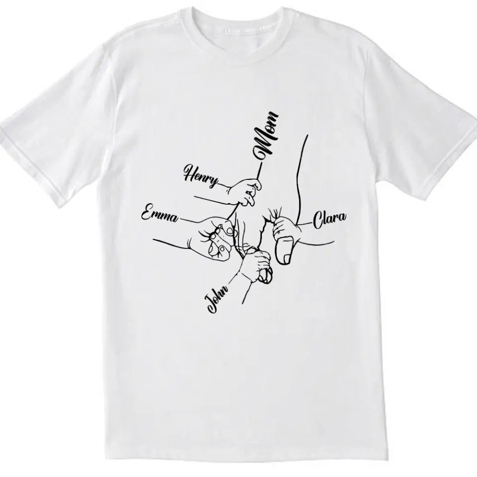 Kid Holds Hand - Personalized T-Shirt, Gift For Mom, Grandma