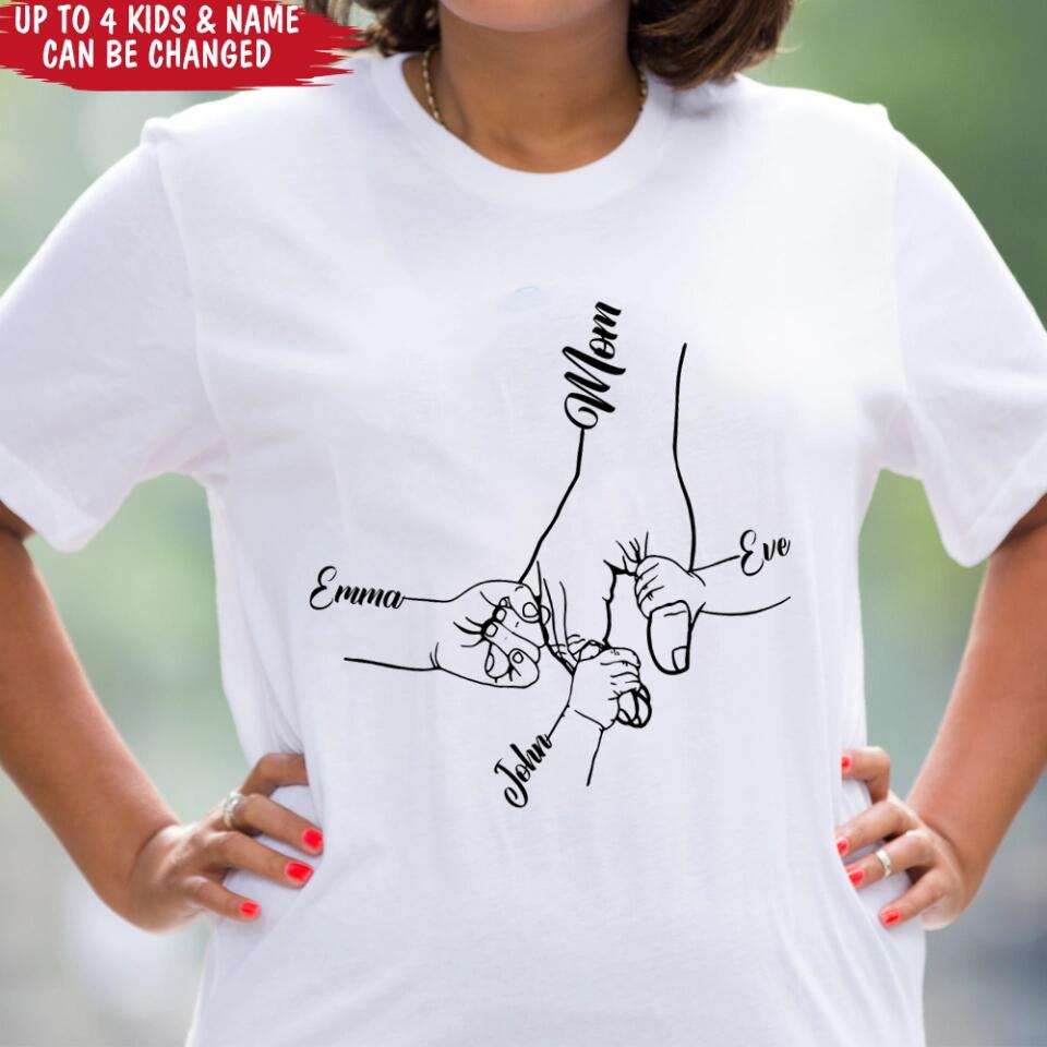 Kid Holds Hand - Personalized T-Shirt, Gift For Mom, Grandma