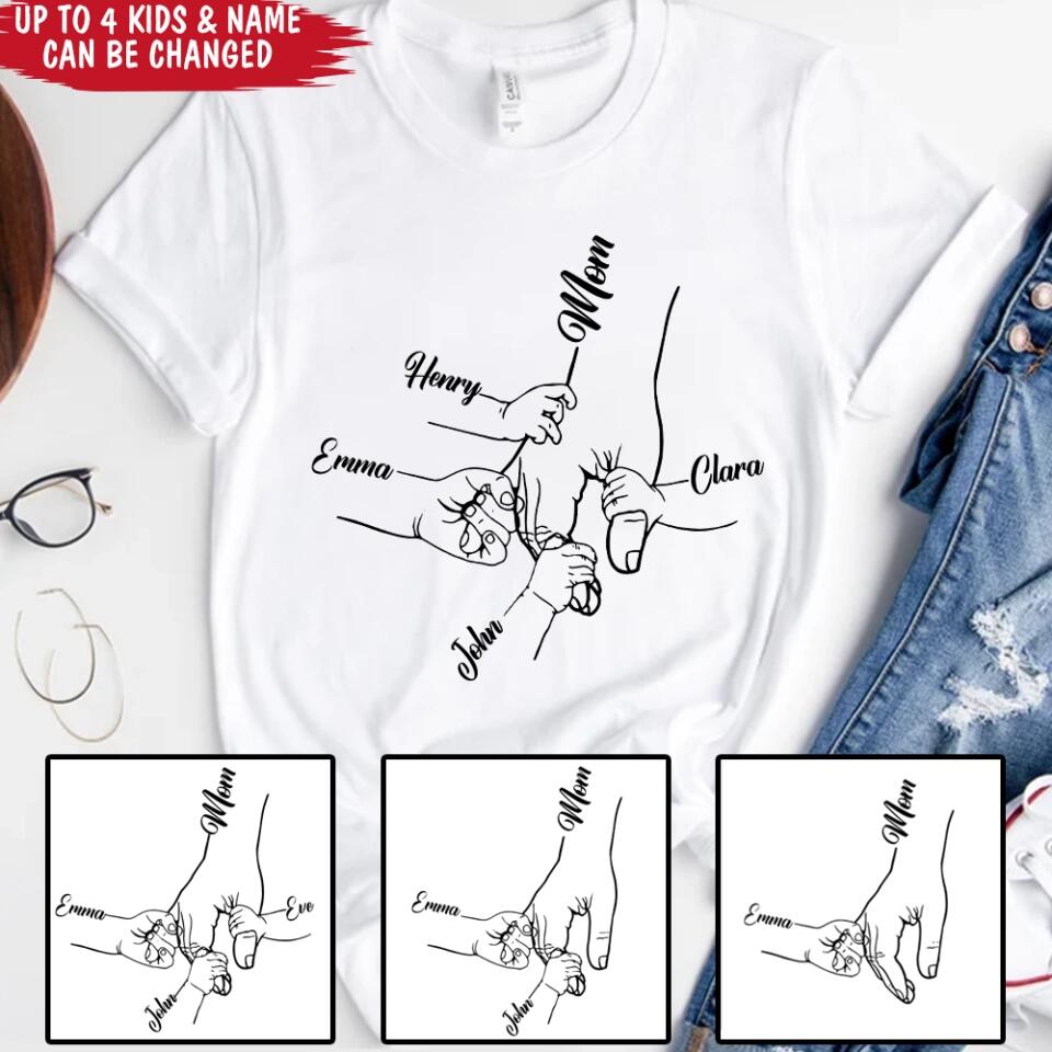 Kid Holds Hand - Personalized T-Shirt, Gift For Mom, Grandma