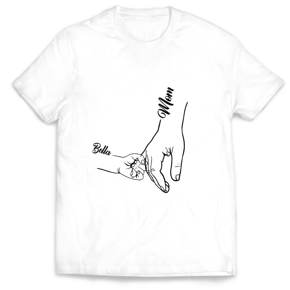 Kid Holds Hand - Personalized T-Shirt, Gift For Mom, Grandma