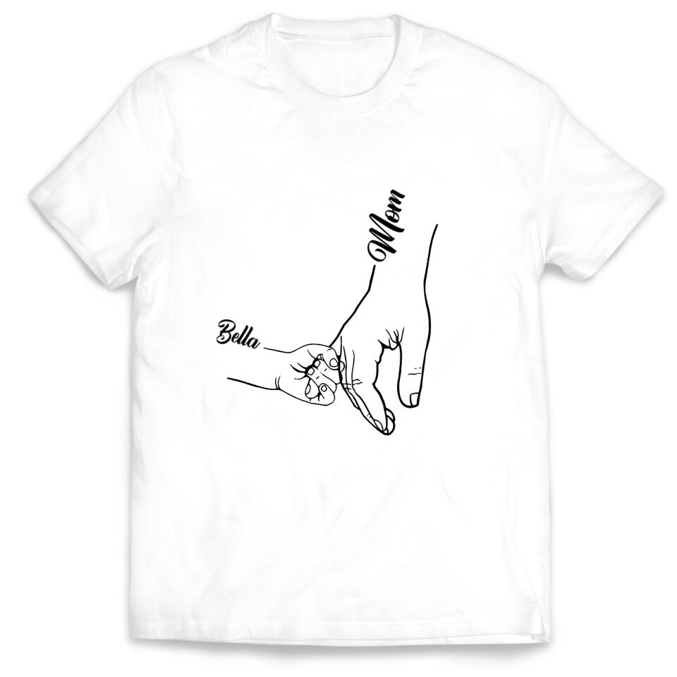 Kid Holds Hand - Personalized T-Shirt, Gift For Mom, Grandma