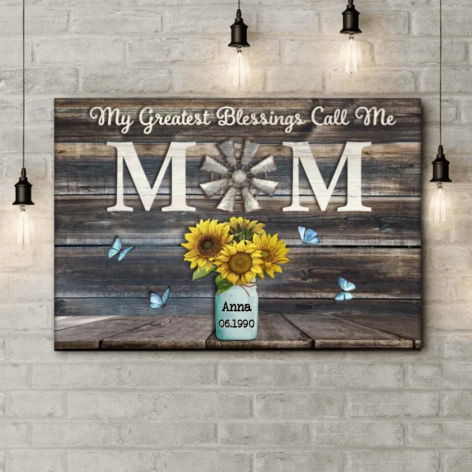 Blessings Call Me Mom - Personalized Canvas, Gift