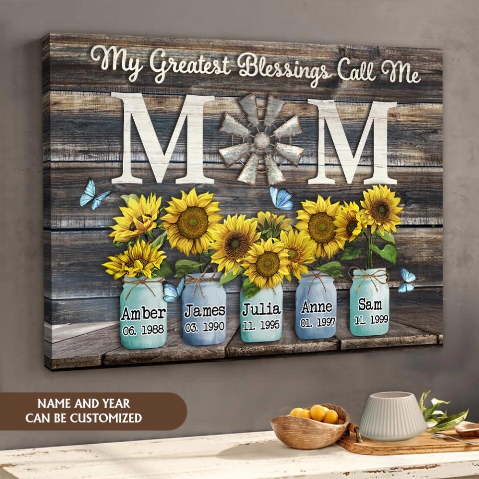 Blessings Call Me Mom - Personalized Canvas, Gift