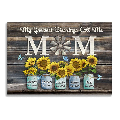Blessings Call Me Mom - Personalized Canvas, Gift