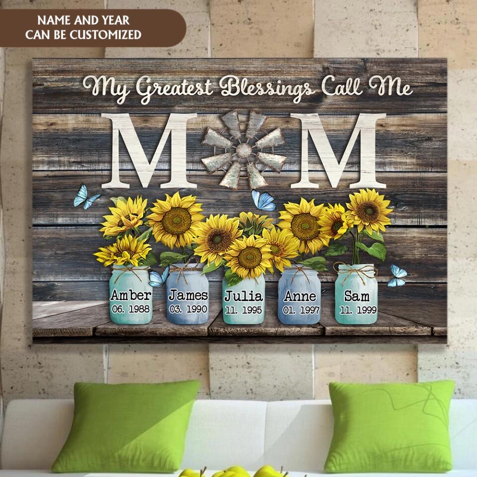 Blessings Call Me Mom - Personalized Canvas, Gift