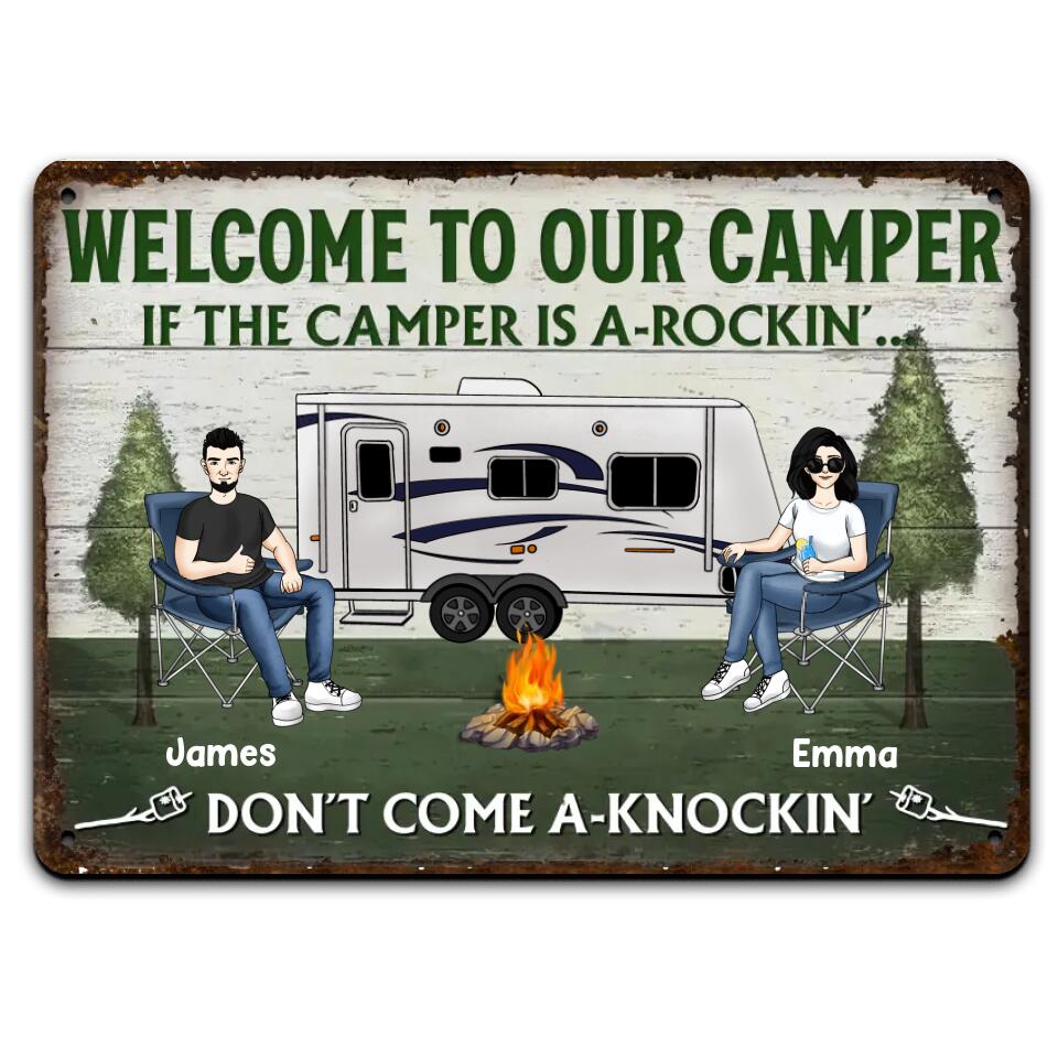 Welcome To Our Camper If The CAMPER Is A-Rockin' Don't Come A-Knockin' - Personalized Wood Sign, Gift For Camping Lover