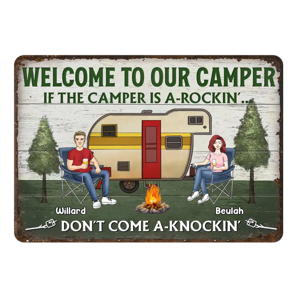Welcome To Our Camper If The CAMPER Is A-Rockin' Don't Come A-Knockin' - Personalized Wood Sign, Gift For Camping Lover
