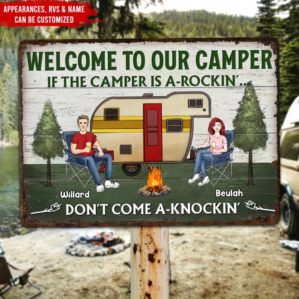 Welcome To Our Camper If The CAMPER Is A-Rockin' Don't Come A-Knockin' - Personalized Wood Sign, Gift For Camping Lover
