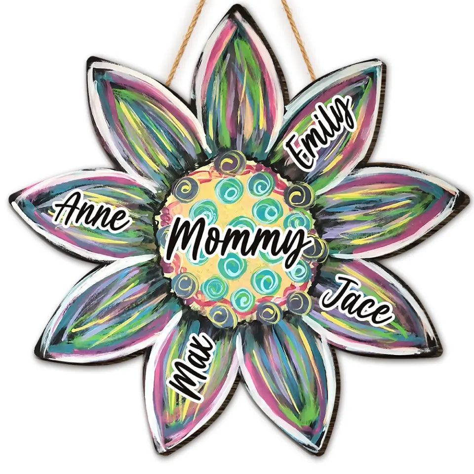 Mom Sunflower - Personalized Mom Sign - Mom Sunflower Door Hanger - Mother&#39;s Day Decor