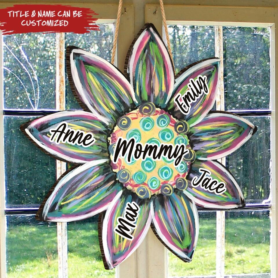 Mom Sunflower - Personalized Mom Sign - Mom Sunflower Door Hanger - Mother's Day Decor