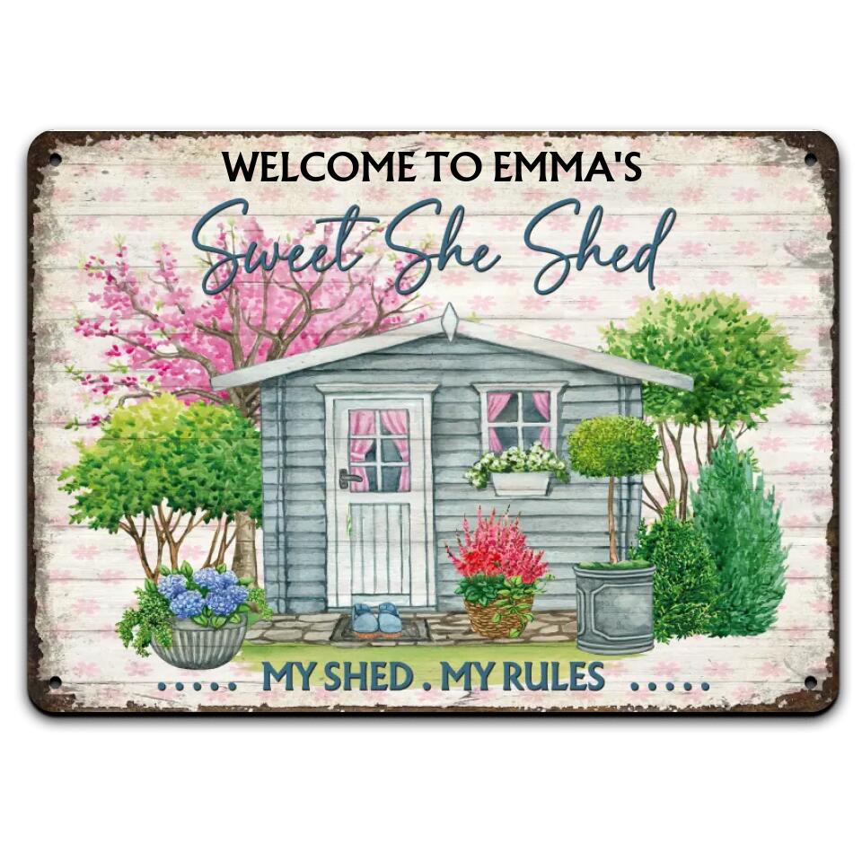 Welcome To My Sweet She Shed Cute She Shed - Personalized Garden Metal Sign - Garden Shed - Garden Lover Gift