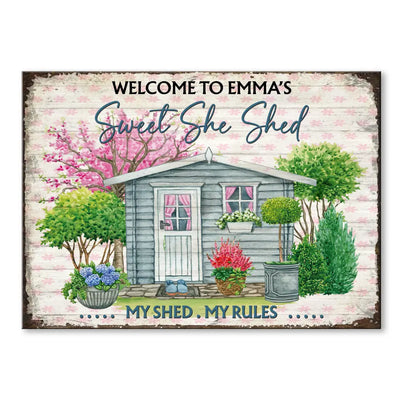 Welcome To My Sweet She Shed Cute She Shed - Personalized Garden Metal Sign - Garden Shed - Garden Lover Gift