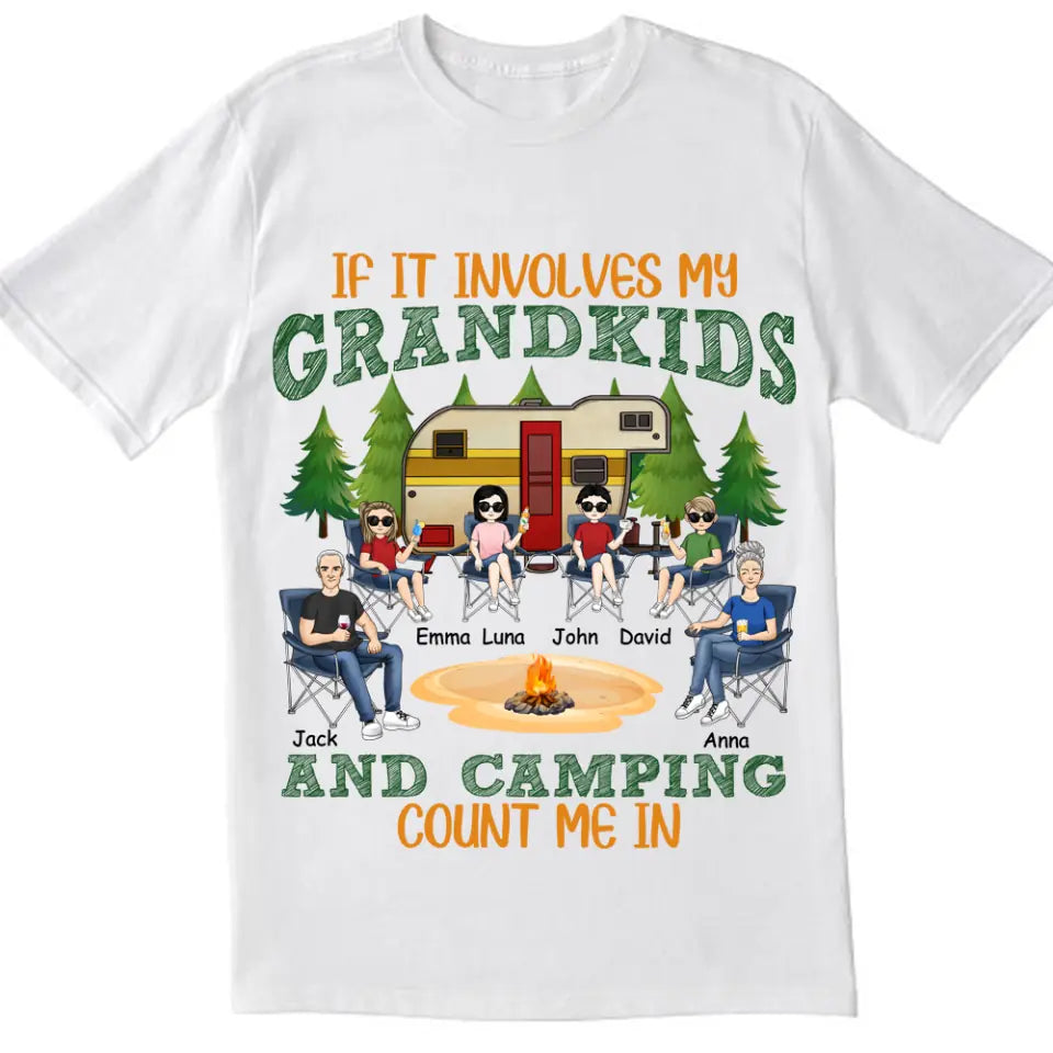 If It Involves My Grandkids And Camping Count Me In - Personalized T-Shirt, Gift For Camping Lover