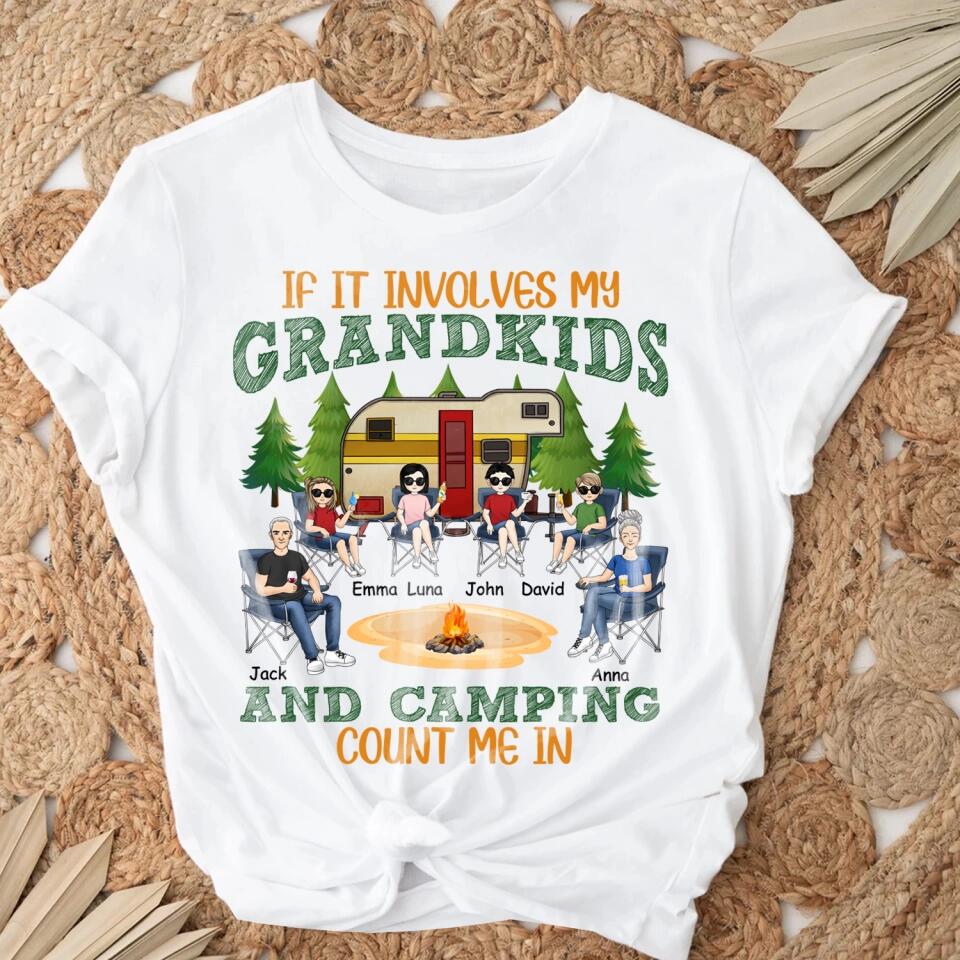 If It Involves My Grandkids And Camping Count Me In - Personalized T-Shirt, Gift For Camping Lover