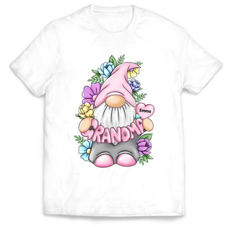 Grandma Gonk Gnome Floral - Personalized Grandma Shirt - Grandma Shirt - Gnome Heart Grandma Shirt