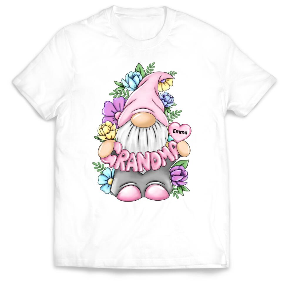 Grandma Gonk Gnome Floral - Personalized Grandma Shirt - Grandma Shirt - Gnome Heart Grandma Shirt