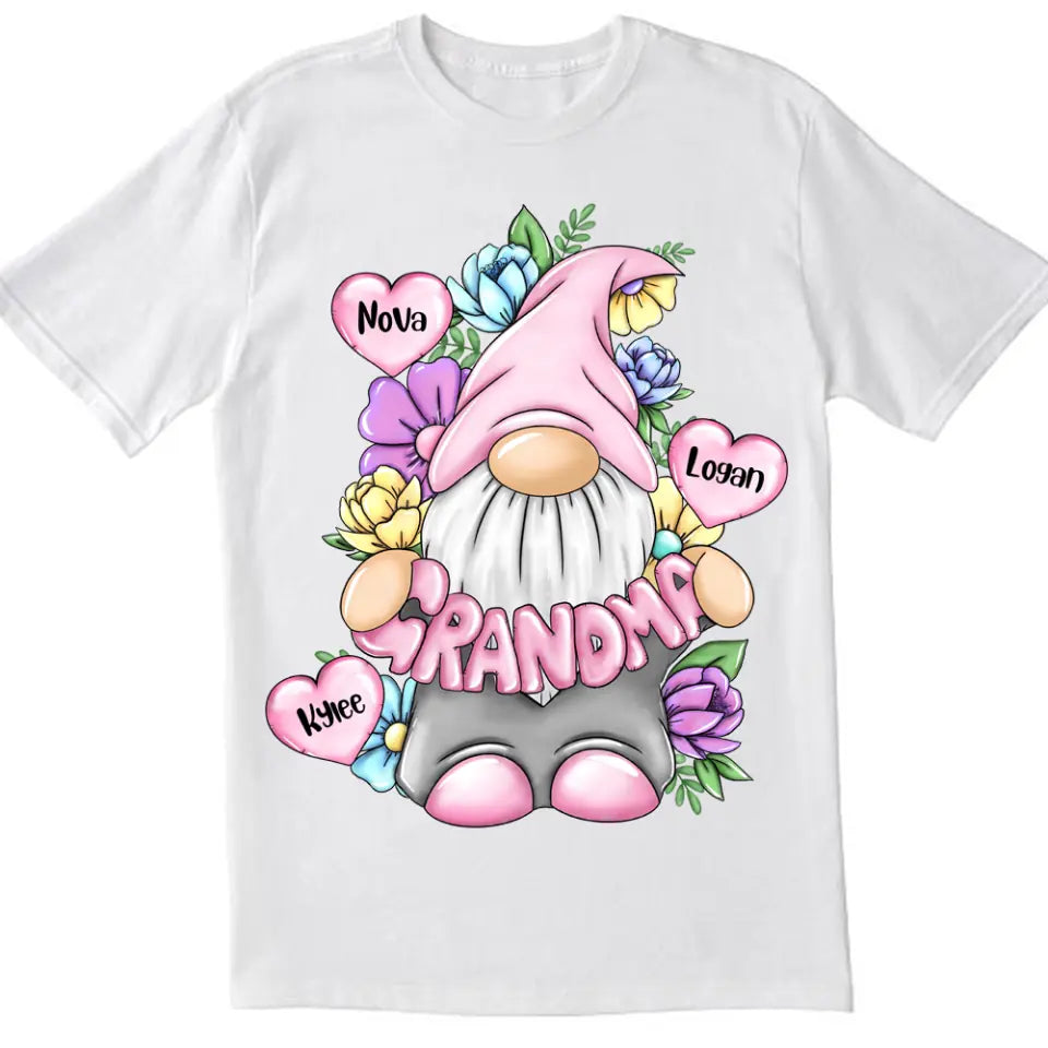 Grandma Gonk Gnome Floral - Personalized Grandma Shirt - Grandma Shirt - Gnome Heart Grandma Shirt
