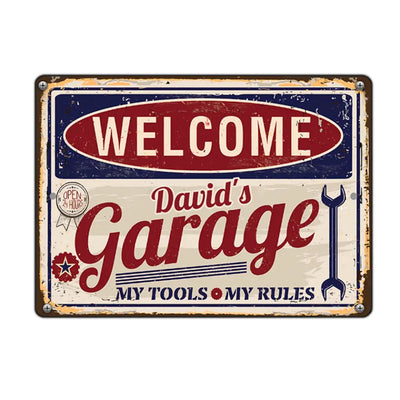 Garage My Tools, My Rules - Personalized Metal Sign, Garage Welcome Tin Sign, Gift For Dad