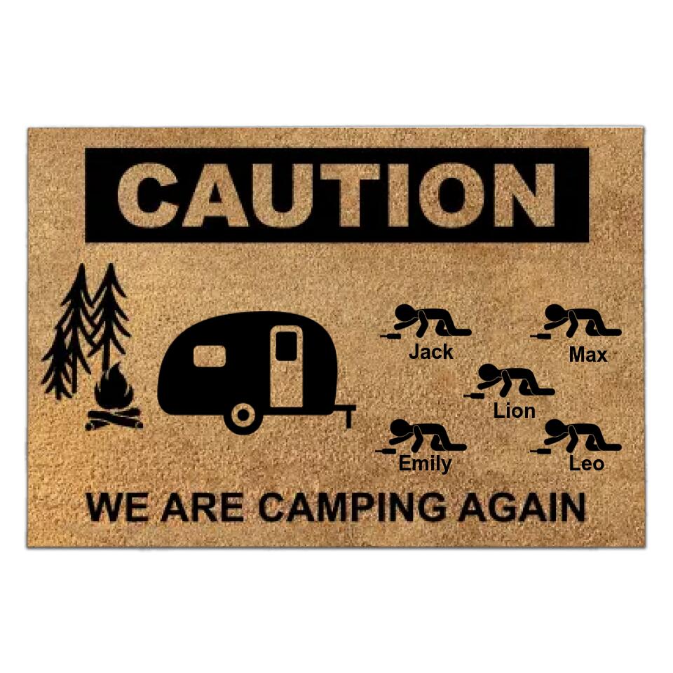 Warning We are camping again - Personalized Doormat, Gift For Camping Lover