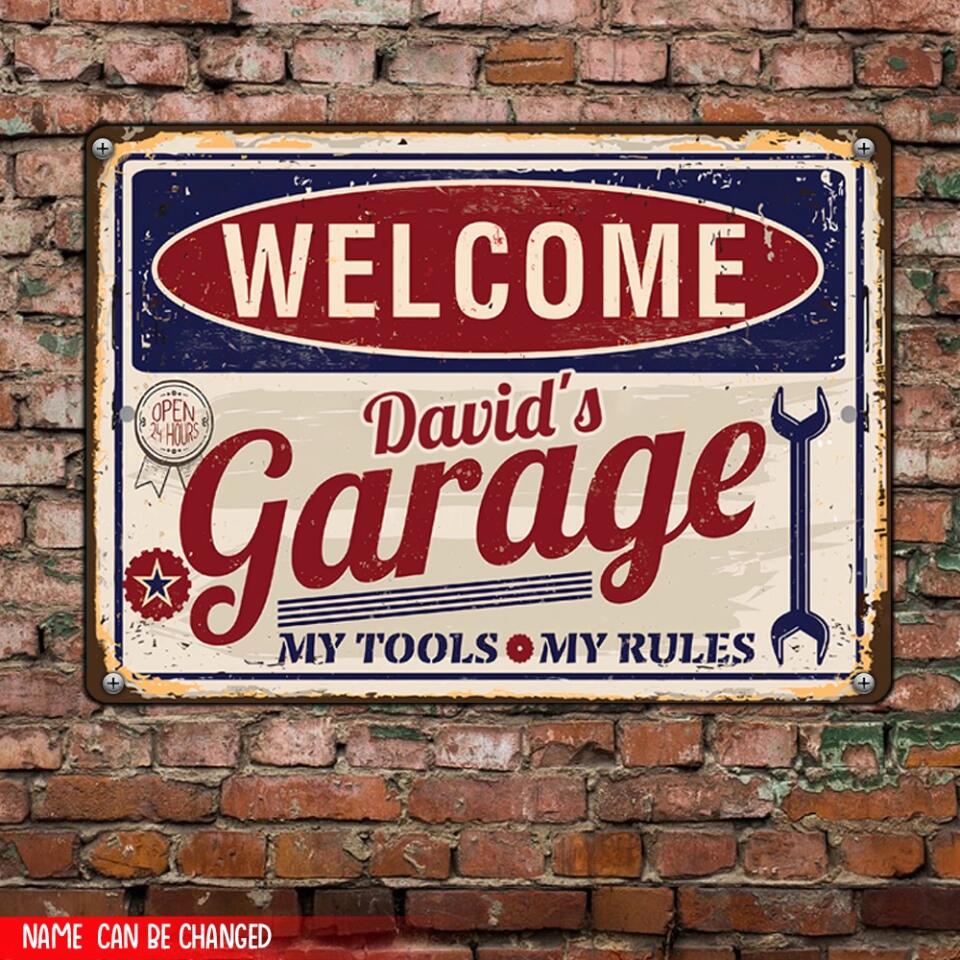 Garage My Tools, My Rules - Personalized Metal Sign, Garage Welcome Tin Sign, Gift For Dad