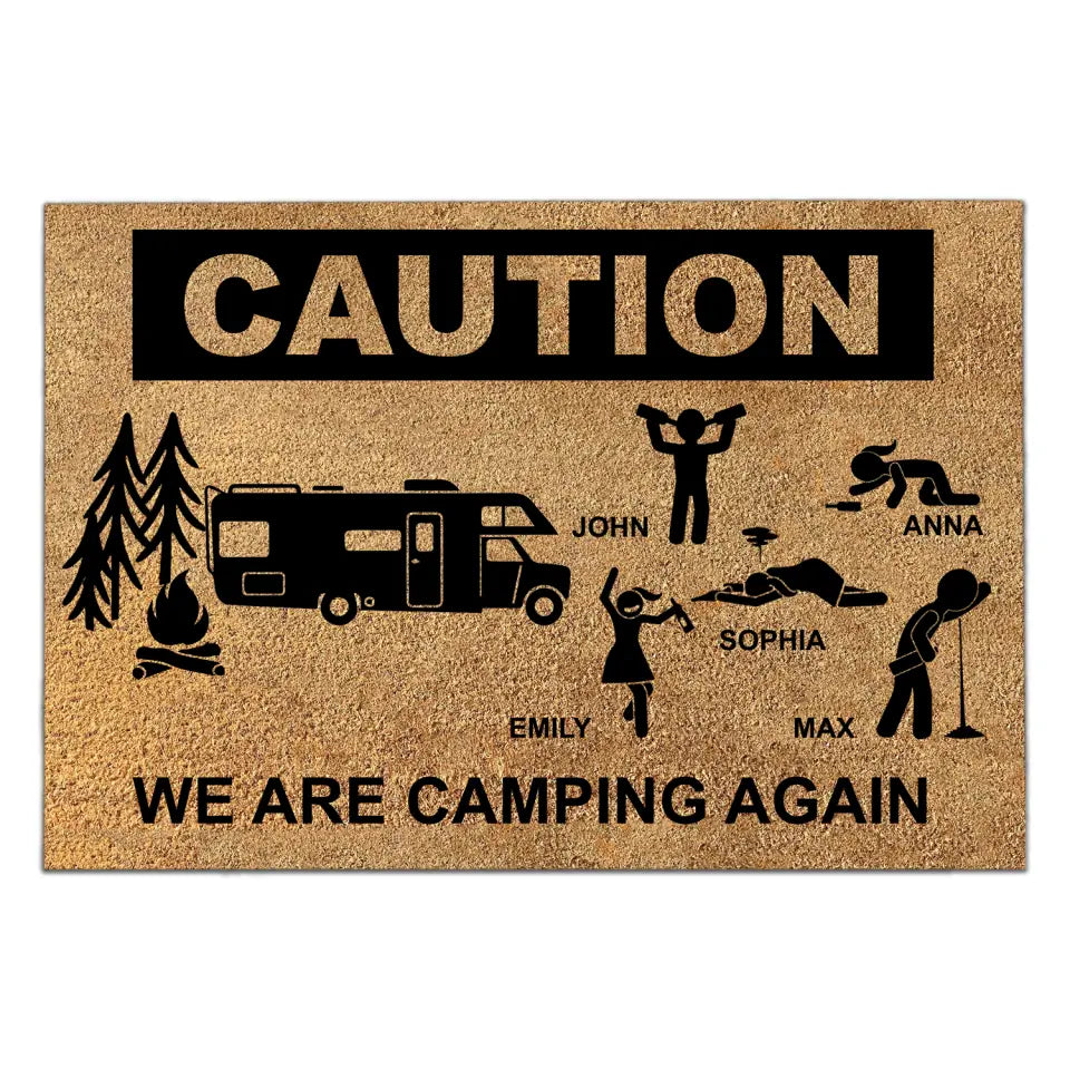 Warning We are camping again - Personalized Doormat, Gift For Camping Lover