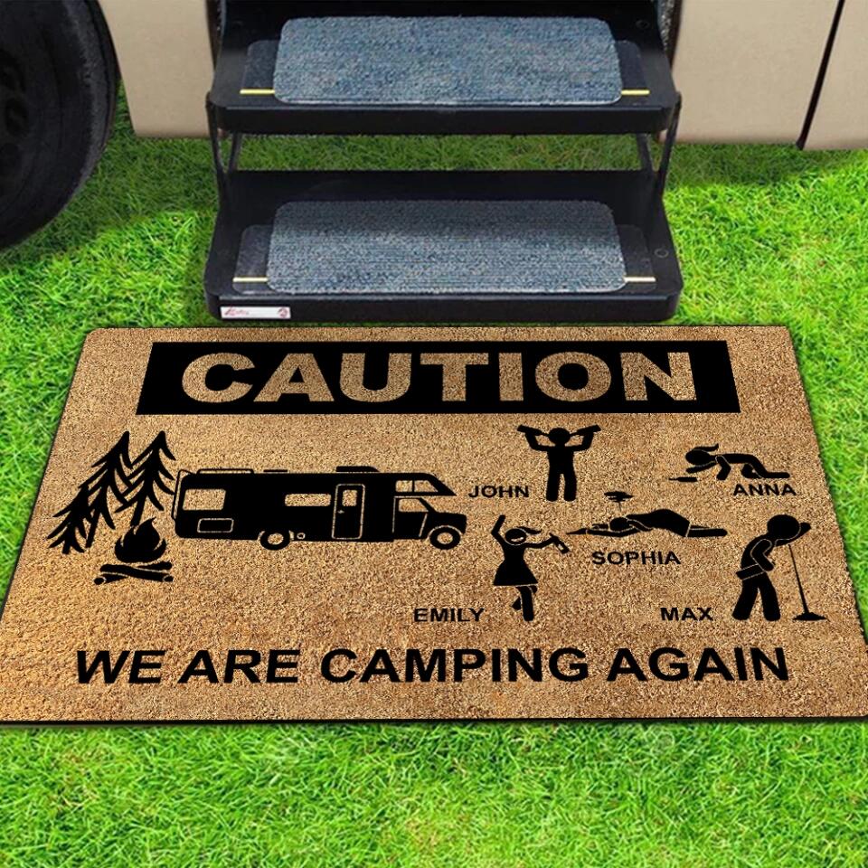 Warning We are camping again - Personalized Doormat, Gift For Camping Lover