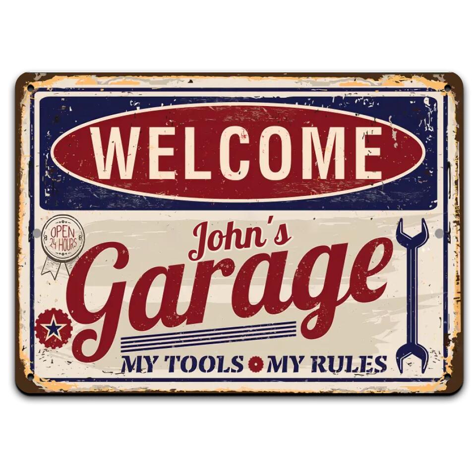 Garage My Tools, My Rules - Personalized Metal Sign, Garage Welcome Tin Sign, Gift For Dad