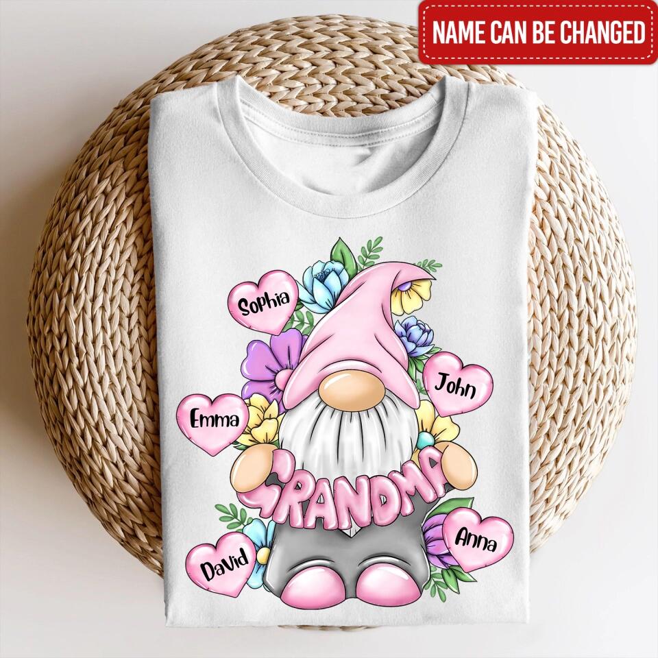 Grandma Gonk Gnome Floral - Personalized Grandma Shirt - Grandma Shirt - Gnome Heart Grandma Shirt