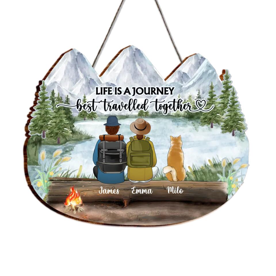 Life Is A Journey Best Travelled Together - Personalized Hiking Wooden Sign - Valentines Day Gift - Hiking With Dog - Gift For Hiking Lovers