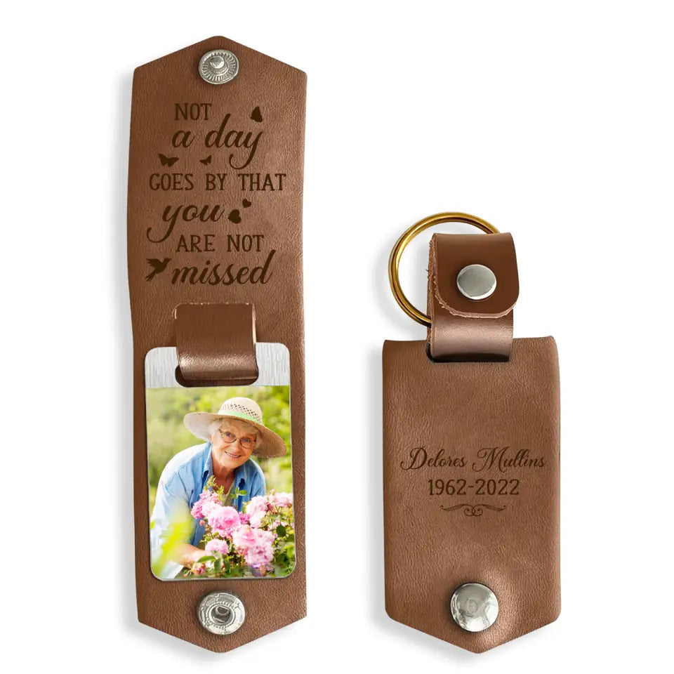 Not A Day Goes By That You Are Not Missed - Personalized Leather Keychain, Memorial Gift