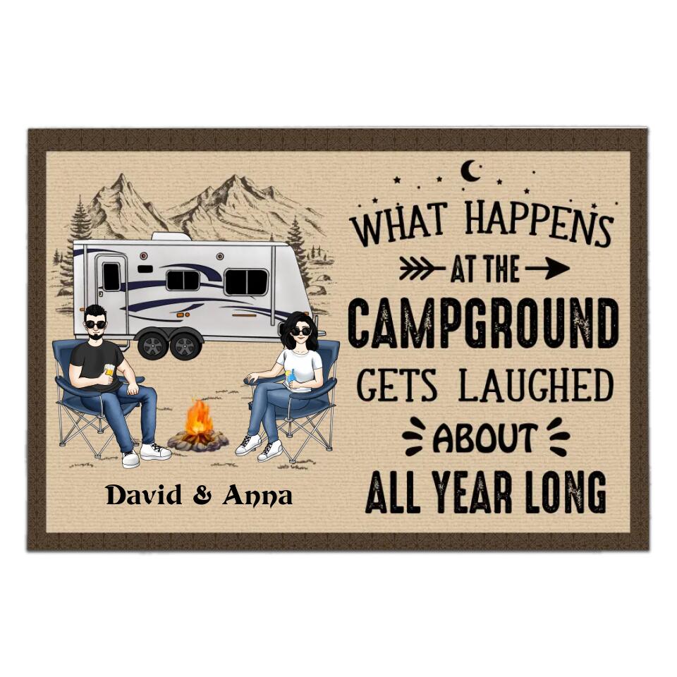 What Happens At The Campground - Personalized Doormat, Gift For Camper