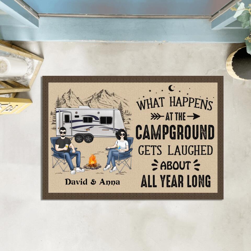 What Happens At The Campground - Personalized Doormat, Gift For Camper