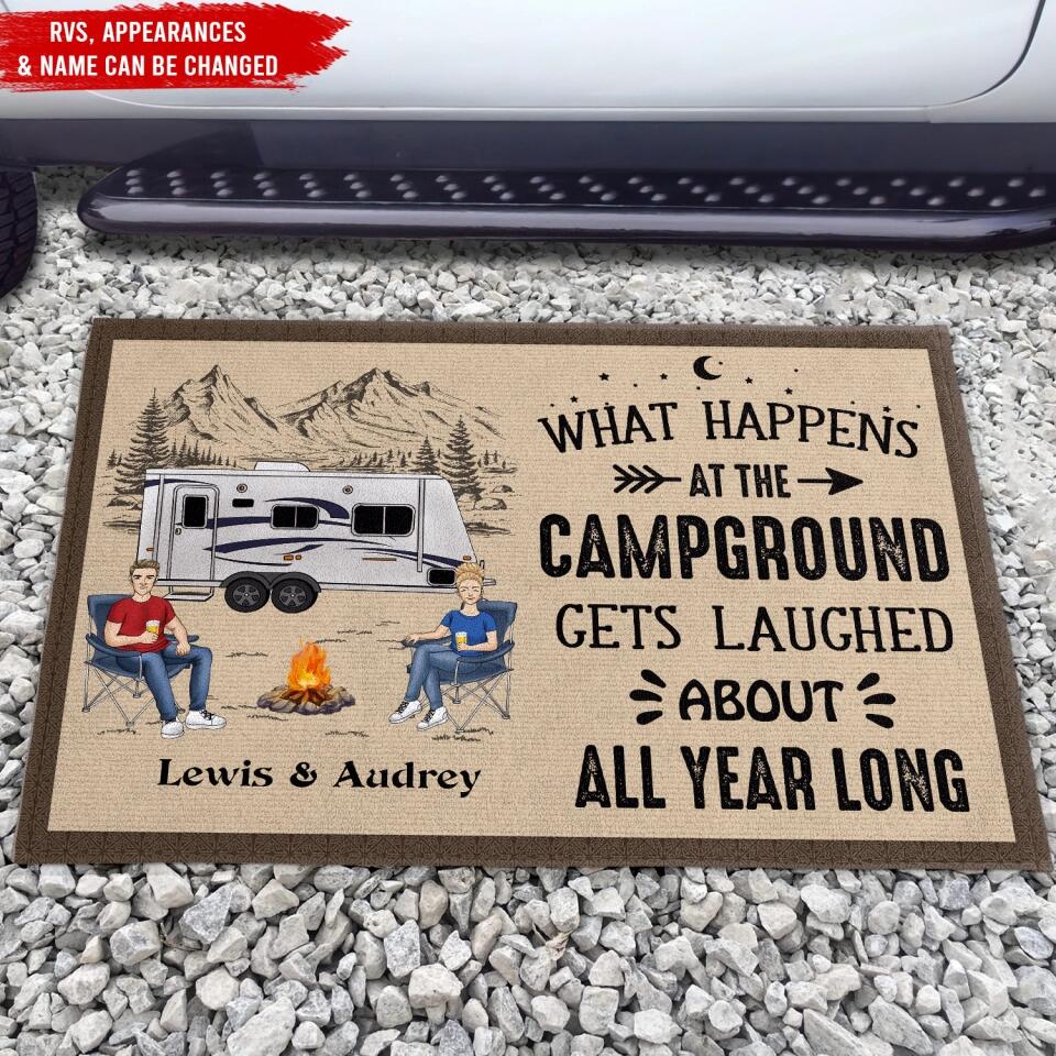 What Happens At The Campground - Personalized Doormat, Gift For Camper