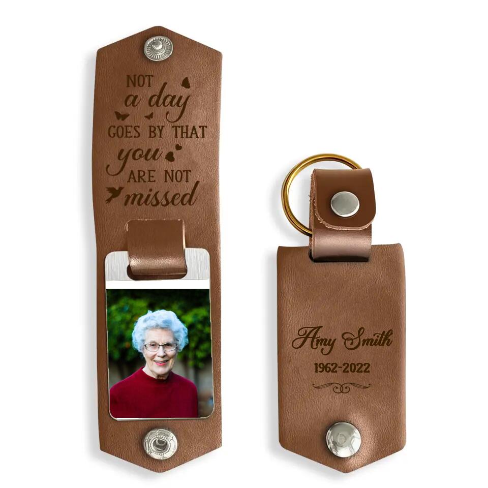 Not A Day Goes By That You Are Not Missed - Personalized Leather Keychain, Memorial Gift