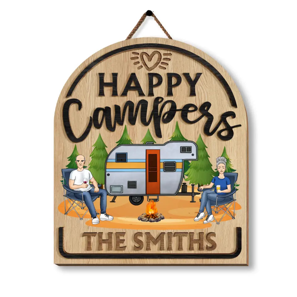 Happy Campers, Custom Welcome Sign - Personalized 2 Layer Sign, Gift For Camping Lover