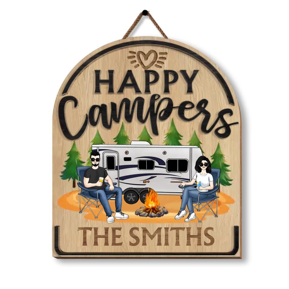 Happy Campers, Custom Welcome Sign - Personalized 2 Layer Sign, Gift For Camping Lover