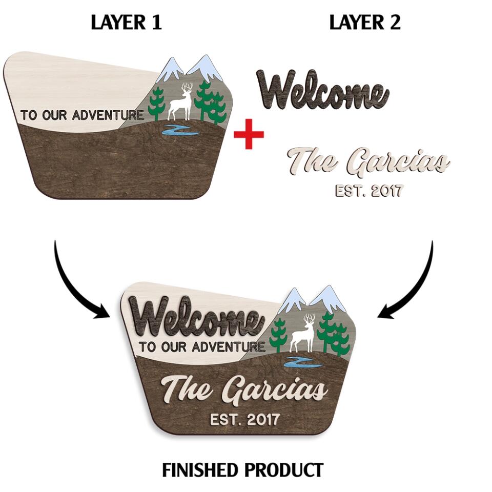 Welcome To Our Adventure - Personalized 2 Layer Sign, Gift For Camping Lover