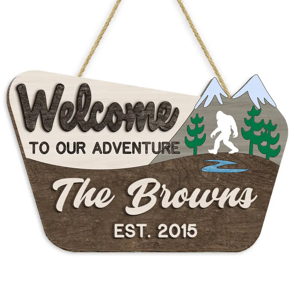 Welcome To Our Adventure - Personalized 2 Layer Sign, Gift For Camping Lover