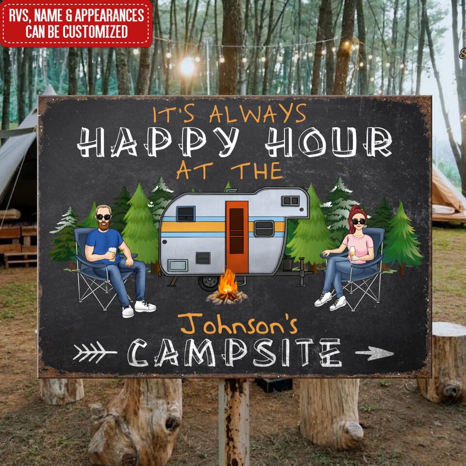 It's Always Happy Hour - Personalized Metal Sign, Gift For Camper